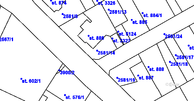 Parcela st. 2581/14 v KÚ Rokycany, Katastrální mapa