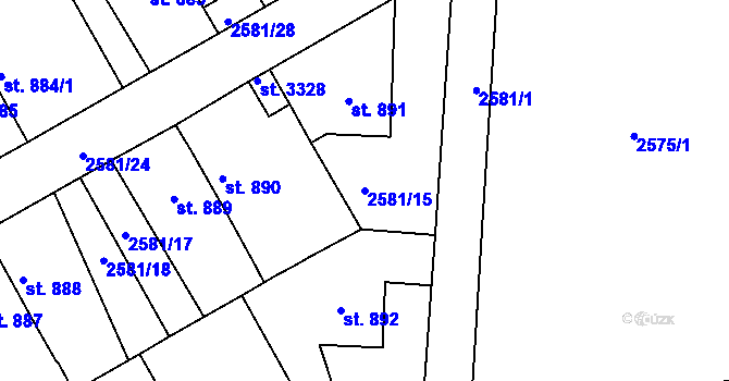 Parcela st. 2581/15 v KÚ Rokycany, Katastrální mapa