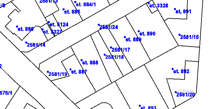 Parcela st. 2581/18 v KÚ Rokycany, Katastrální mapa