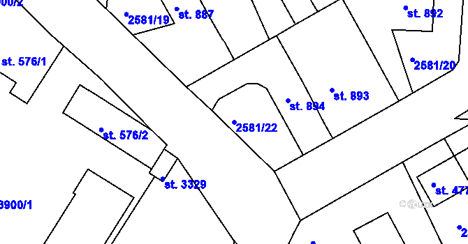 Parcela st. 2581/22 v KÚ Rokycany, Katastrální mapa