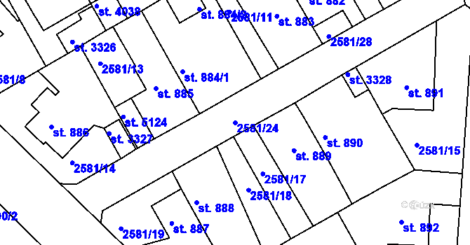 Parcela st. 2581/24 v KÚ Rokycany, Katastrální mapa