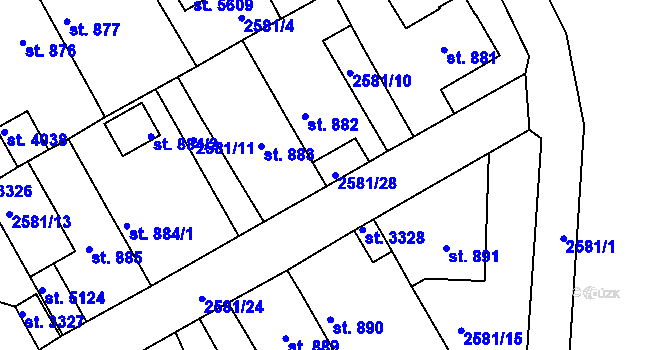 Parcela st. 2581/28 v KÚ Rokycany, Katastrální mapa