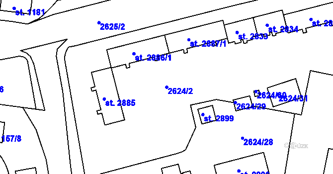Parcela st. 2624/2 v KÚ Rokycany, Katastrální mapa