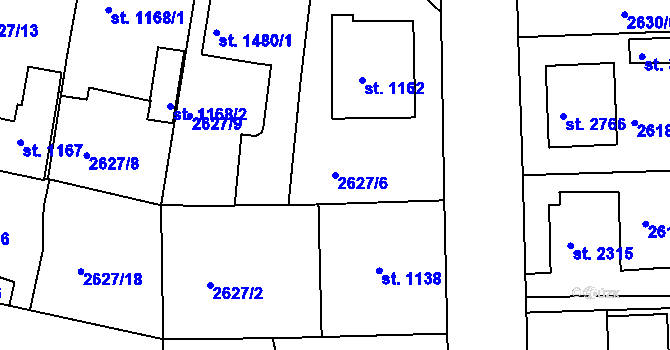 Parcela st. 2627/6 v KÚ Rokycany, Katastrální mapa