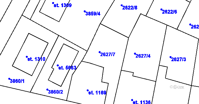Parcela st. 2627/7 v KÚ Rokycany, Katastrální mapa
