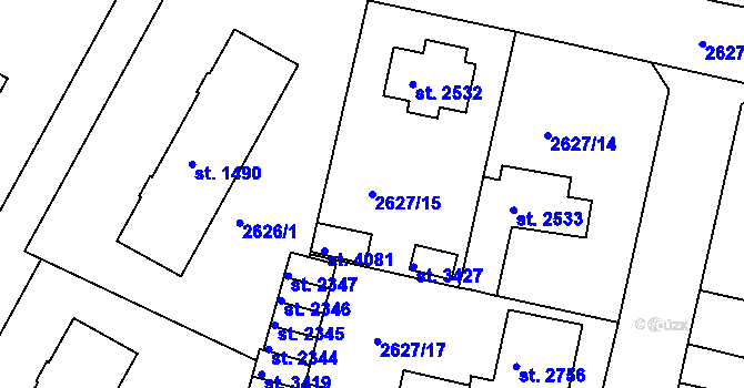 Parcela st. 2627/15 v KÚ Rokycany, Katastrální mapa