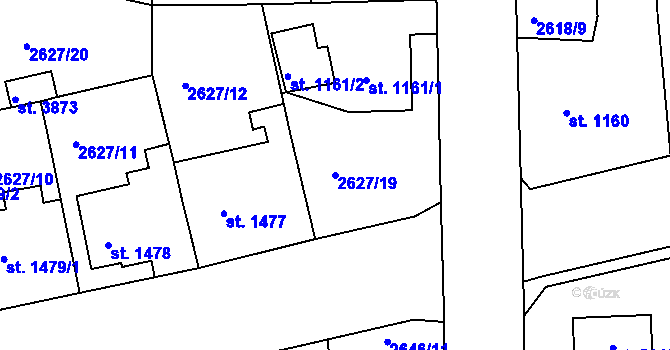 Parcela st. 2627/19 v KÚ Rokycany, Katastrální mapa