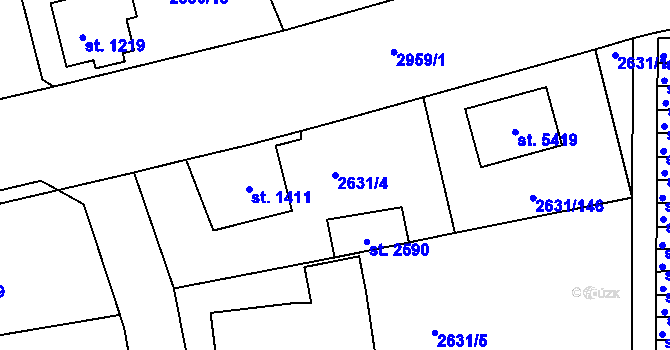 Parcela st. 2631/4 v KÚ Rokycany, Katastrální mapa