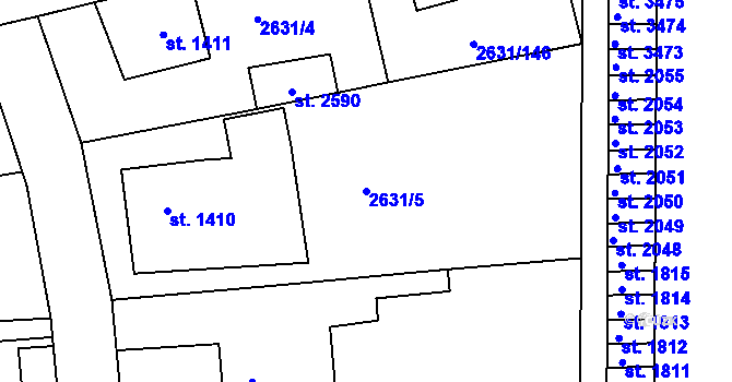 Parcela st. 2631/5 v KÚ Rokycany, Katastrální mapa
