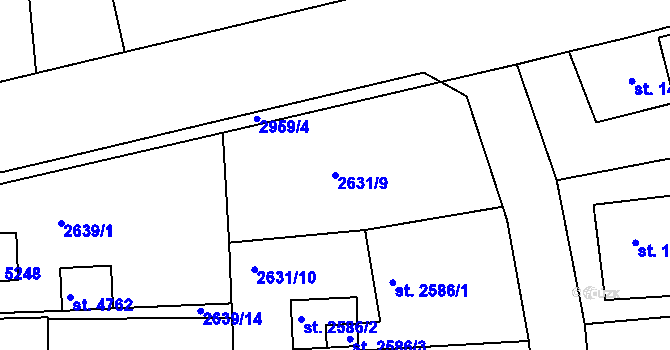 Parcela st. 2631/9 v KÚ Rokycany, Katastrální mapa
