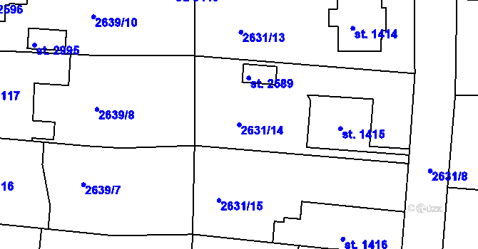 Parcela st. 2631/14 v KÚ Rokycany, Katastrální mapa