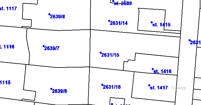 Parcela st. 2631/15 v KÚ Rokycany, Katastrální mapa