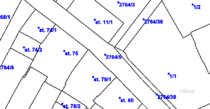 Parcela st. 2764/5 v KÚ Rokycany, Katastrální mapa