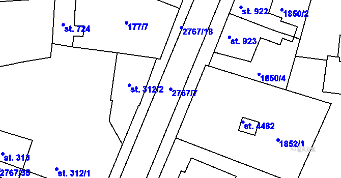 Parcela st. 2767/7 v KÚ Rokycany, Katastrální mapa