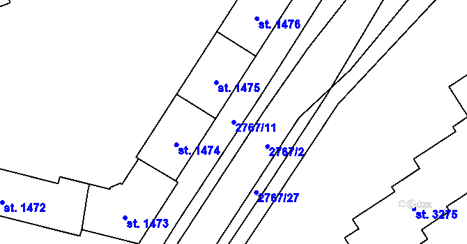 Parcela st. 2767/11 v KÚ Rokycany, Katastrální mapa