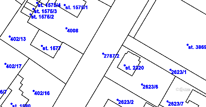 Parcela st. 2787/2 v KÚ Rokycany, Katastrální mapa