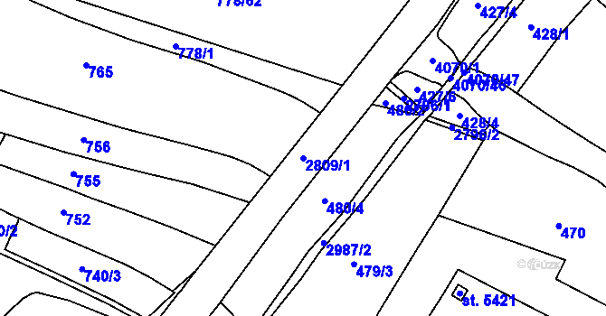 Parcela st. 2809/1 v KÚ Rokycany, Katastrální mapa