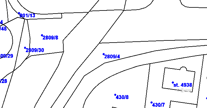 Parcela st. 2809/4 v KÚ Rokycany, Katastrální mapa