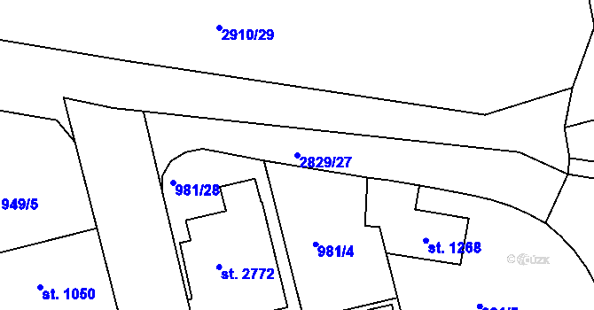 Parcela st. 2829/27 v KÚ Rokycany, Katastrální mapa