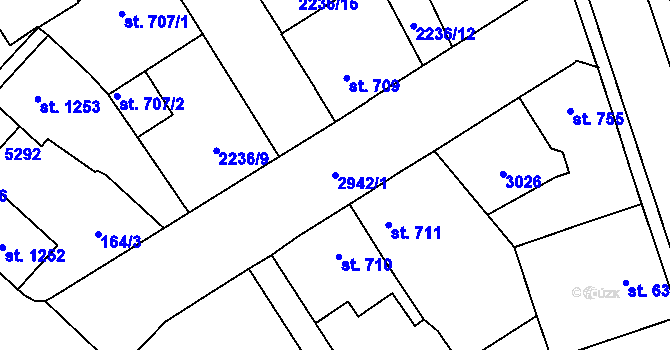 Parcela st. 2942/1 v KÚ Rokycany, Katastrální mapa