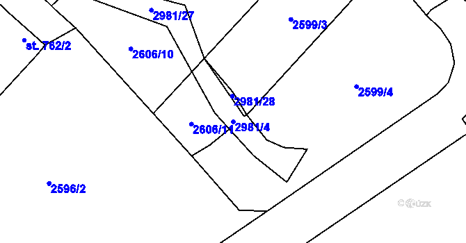 Parcela st. 2981/4 v KÚ Rokycany, Katastrální mapa