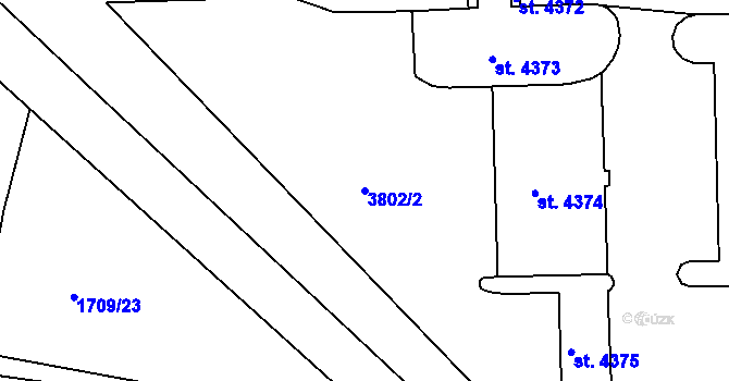 Parcela st. 3802/2 v KÚ Rokycany, Katastrální mapa