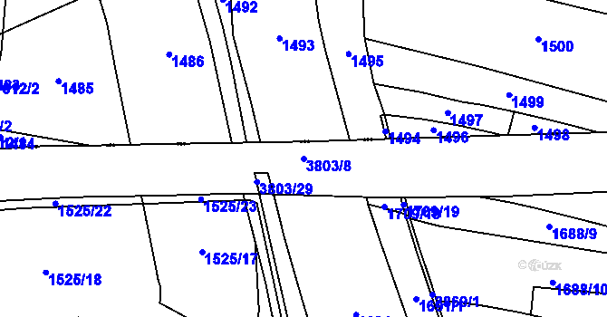 Parcela st. 3803/8 v KÚ Rokycany, Katastrální mapa