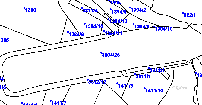 Parcela st. 3804/25 v KÚ Rokycany, Katastrální mapa