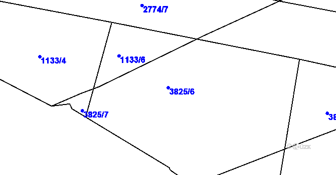 Parcela st. 3825/6 v KÚ Rokycany, Katastrální mapa