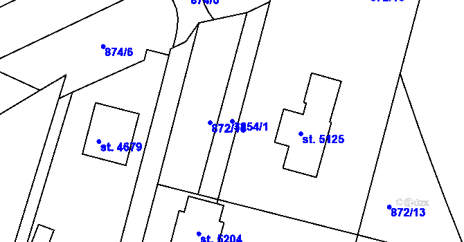 Parcela st. 3854/1 v KÚ Rokycany, Katastrální mapa