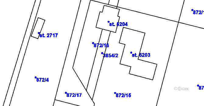 Parcela st. 3854/2 v KÚ Rokycany, Katastrální mapa
