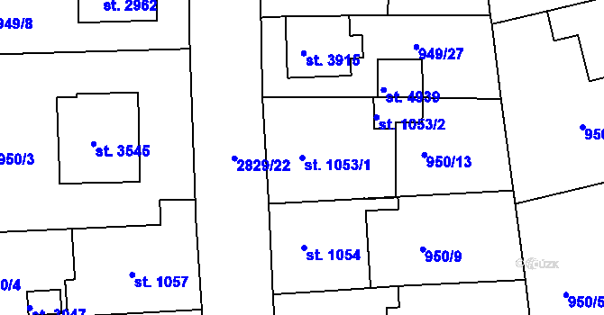Parcela st. 1053/1 v KÚ Rokycany, Katastrální mapa