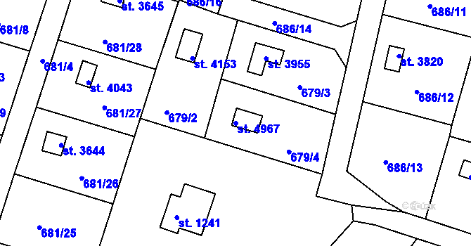 Parcela st. 4967 v KÚ Rokycany, Katastrální mapa