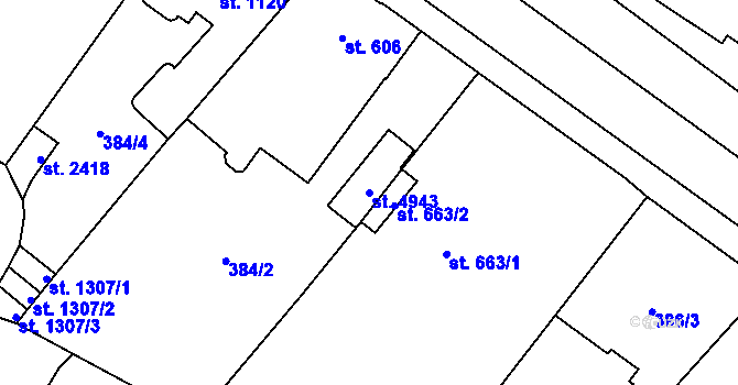 Parcela st. 4943 v KÚ Rokycany, Katastrální mapa