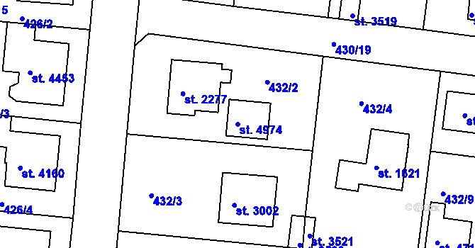 Parcela st. 4974 v KÚ Rokycany, Katastrální mapa