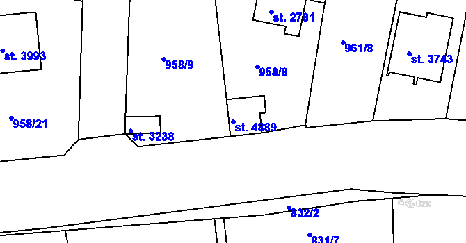 Parcela st. 4889 v KÚ Rokycany, Katastrální mapa
