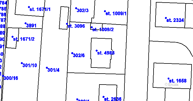 Parcela st. 4988 v KÚ Rokycany, Katastrální mapa