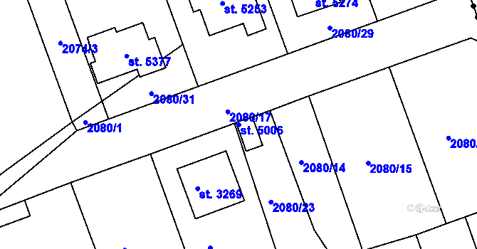 Parcela st. 5006 v KÚ Rokycany, Katastrální mapa