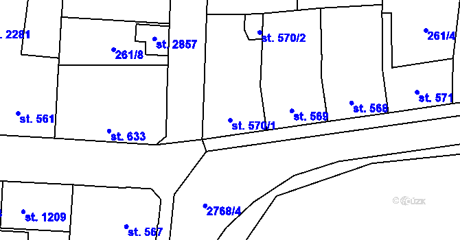 Parcela st. 570/1 v KÚ Rokycany, Katastrální mapa