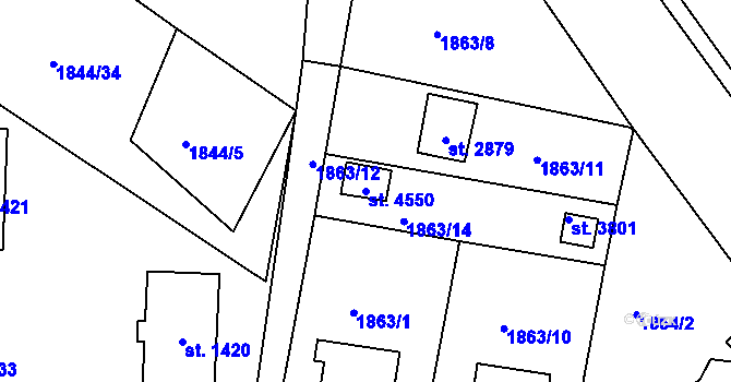 Parcela st. 4550 v KÚ Rokycany, Katastrální mapa