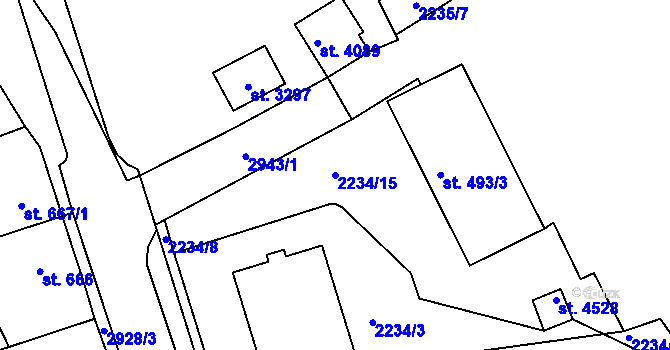 Parcela st. 2234/15 v KÚ Rokycany, Katastrální mapa