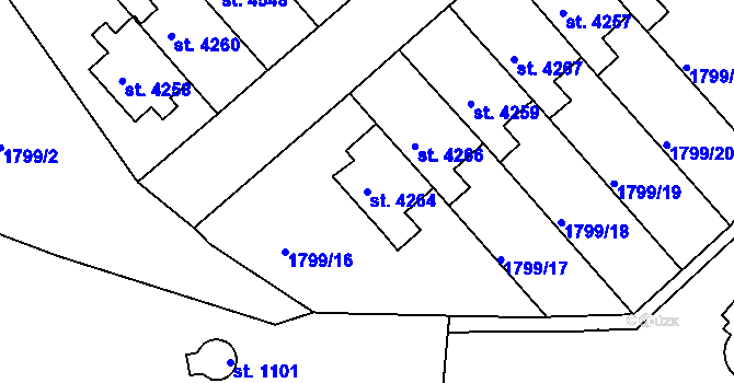Parcela st. 4264 v KÚ Rokycany, Katastrální mapa