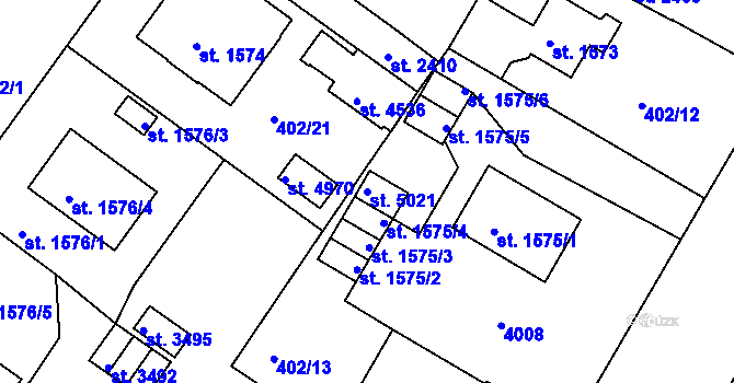 Parcela st. 5021 v KÚ Rokycany, Katastrální mapa