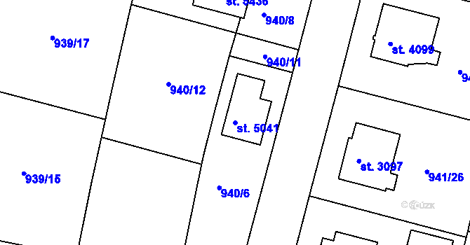 Parcela st. 5041 v KÚ Rokycany, Katastrální mapa