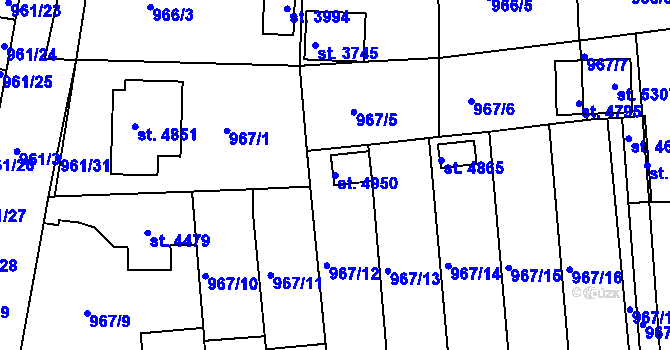 Parcela st. 4950 v KÚ Rokycany, Katastrální mapa