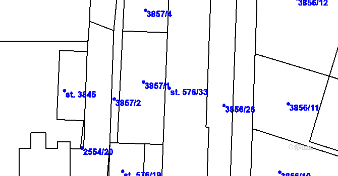 Parcela st. 576/33 v KÚ Rokycany, Katastrální mapa