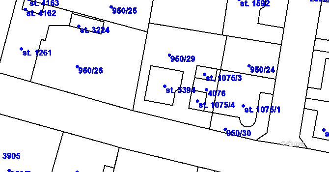 Parcela st. 5394 v KÚ Rokycany, Katastrální mapa