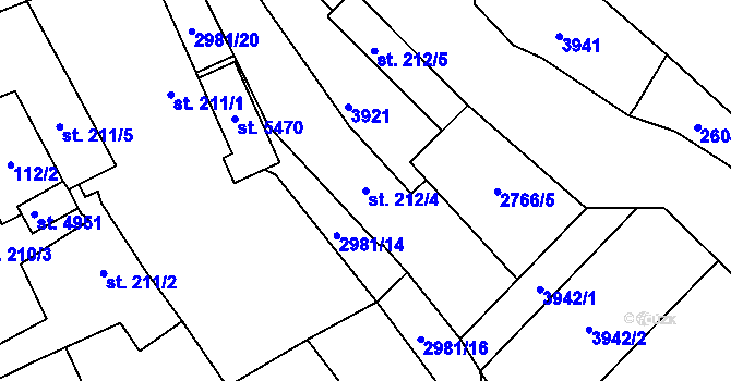 Parcela st. 212/4 v KÚ Rokycany, Katastrální mapa
