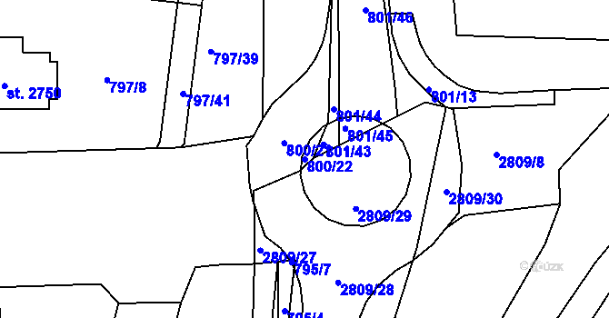 Parcela st. 800/22 v KÚ Rokycany, Katastrální mapa