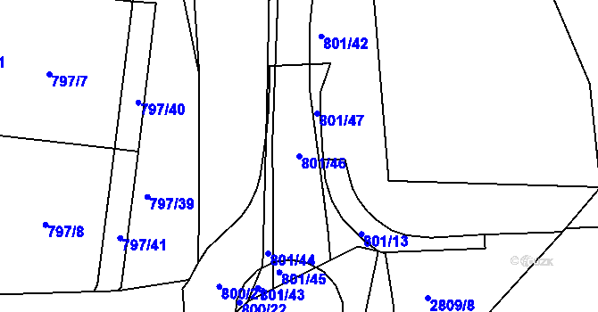 Parcela st. 801/46 v KÚ Rokycany, Katastrální mapa